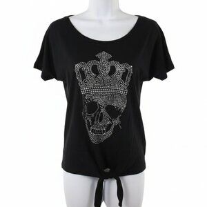 Davida Women's Goth Skater's Black Skull Embellished Tee Size Medium